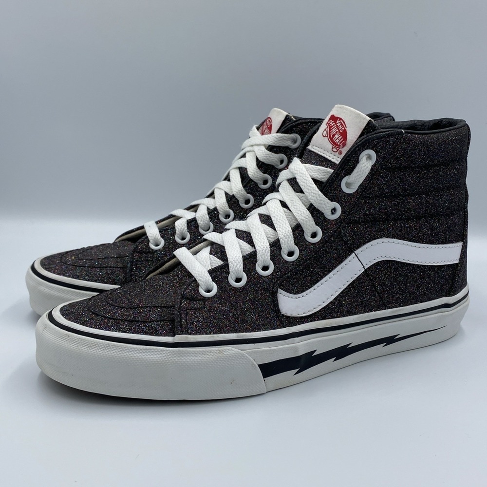 Vans Sk8-Hi Zip Women's 8.5 Black Glitter High Top Lightning Bolt Sidewall Shoes